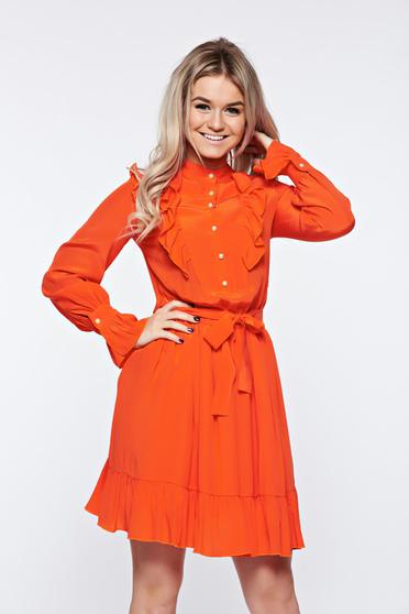 Rochie PrettyGirl corai de zi din material vaporos captusita pe interior