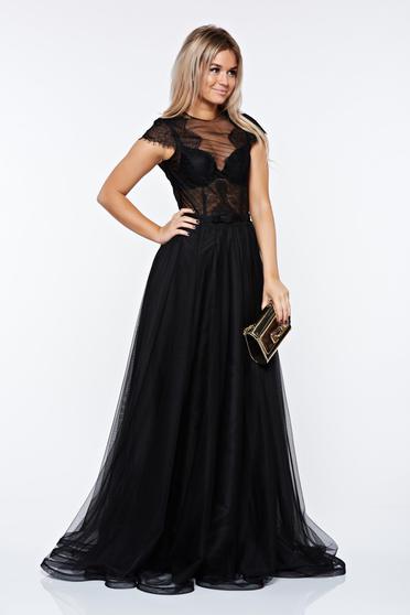 Rochie Ana Radu neagra de lux din dantela transparenta si tul captusita pe interior