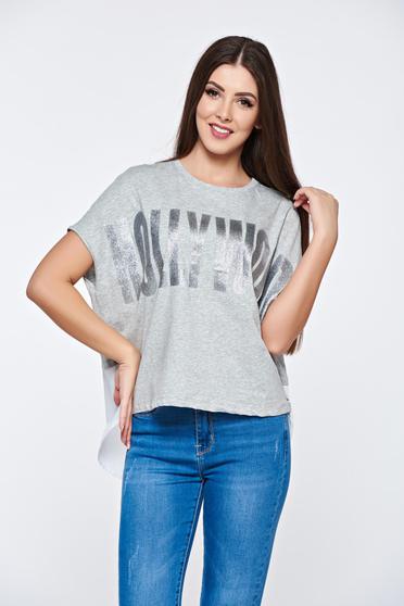 Tricou gri casual asimetric din bumbac cu croi larg
