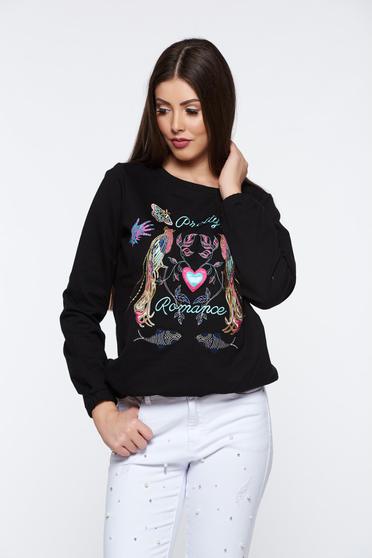 Bluza dama Top Secret neagra casual brodata cu croi larg din material usor elastic