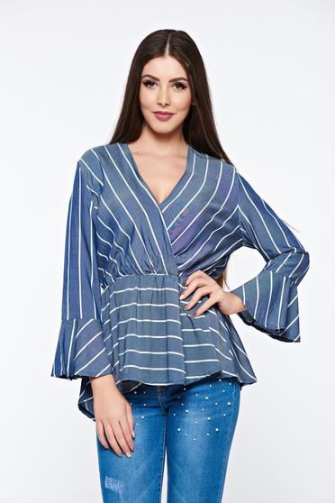 Camasa dama albastra casual din material subtire cu elastic in talie