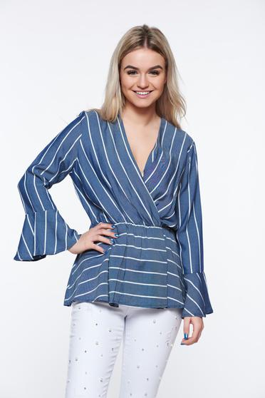 Camasa dama albastra casual din material subtire cu elastic in talie