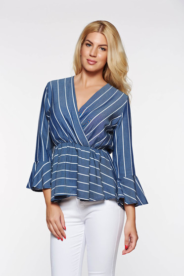 Camasa dama albastra casual din material subtire cu elastic in talie
