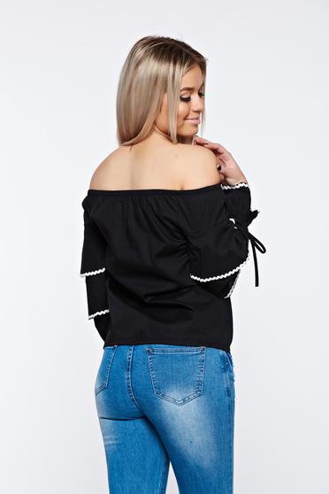 poze cu Camasa dama neagra casual din bumbac neelastic cu croi larg