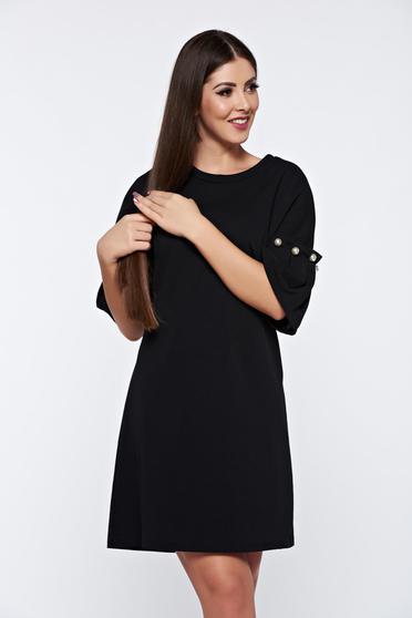 Rochie neagra eleganta cu croi larg cu aplicatii cu perle