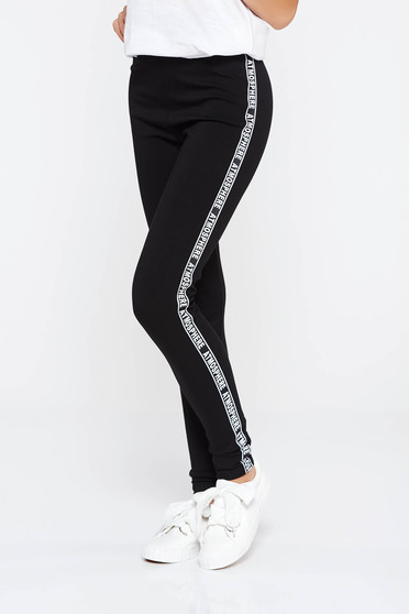 Colanti negru casual cu talie medie din material moale cu elastic in talie