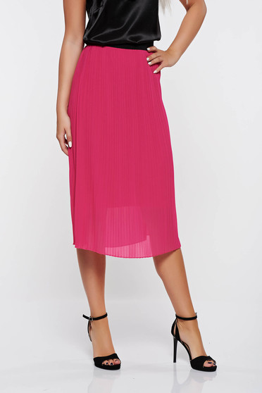 Fusta roz casual plisata cu elastic in talie captusita pe interior