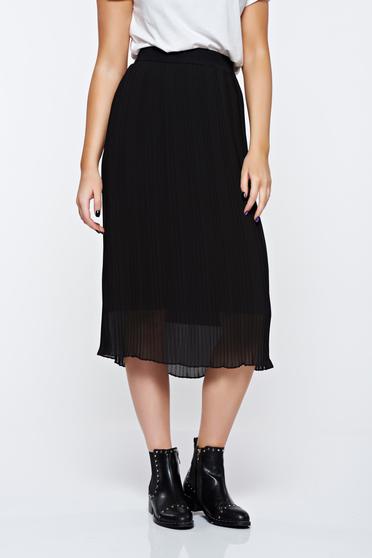 Fusta neagra casual plisata cu elastic in talie captusita pe interior