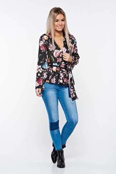 poze cu Camasa dama neagra eleganta din material satinat cu elastic in talie