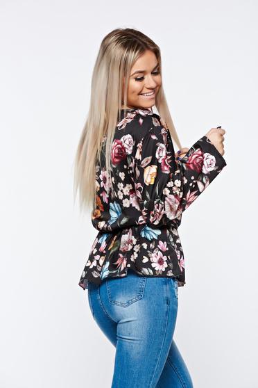 poze cu Camasa dama neagra eleganta din material satinat cu elastic in talie