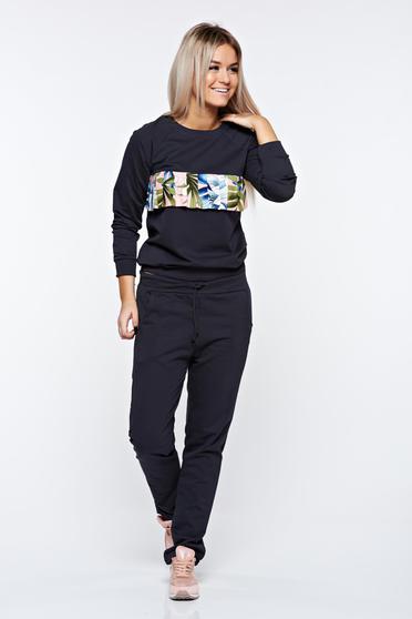 Set gri-inchis casual din bumbac cu buzunare cu snur in talie