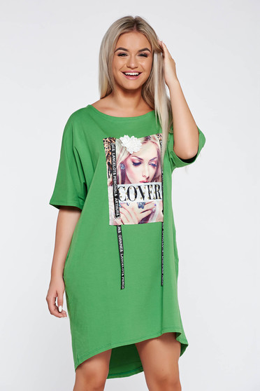 Tricou verde casual cu croi larg din bumbac elastic