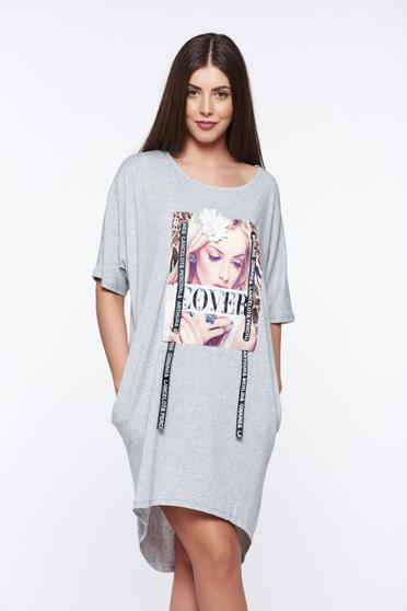 Tricou gri casual cu croi larg din bumbac elastic