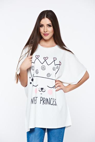 Tricou alb casual cu croi larg cu imprimeu grafic