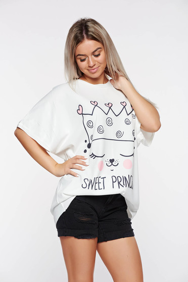 Tricou alb casual cu croi larg cu imprimeu grafic