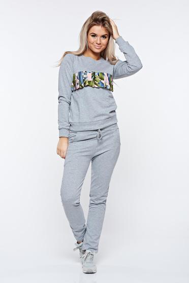 Set gri casual din bumbac cu buzunare cu snur in talie