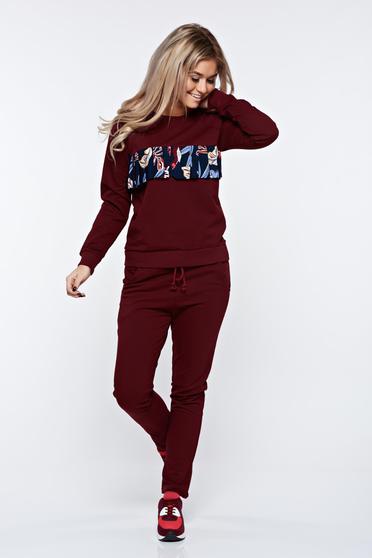 Set visiniu casual din bumbac cu buzunare cu snur in talie