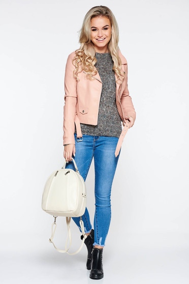 Blugi albastri deschis casual skinny din bumbac cu talie inalta
