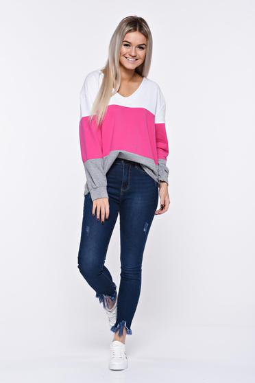 poze cu Blugi albastri-inchis skinny cu talie medie din bumbac elastic cu rupturi