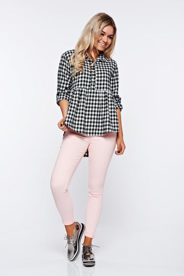 poze cu Blugi roz deschis casual skinny din bumbac cu talie inalta