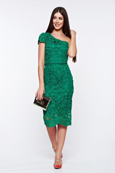 Rochie verde de ocazie tip creion din dantela captusita pe interior