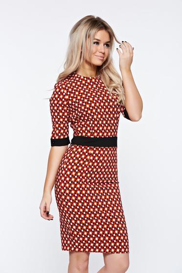 Rochie PrettyGirl maro office cu un croi mulat captusita pe interior