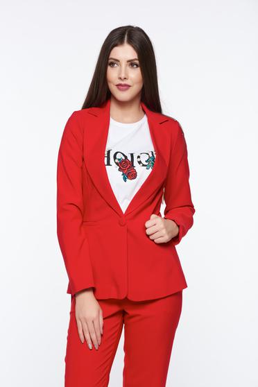 Sacou Artista rosu office din stofa neelastica captusit pe interior cu buzunare accesorizate