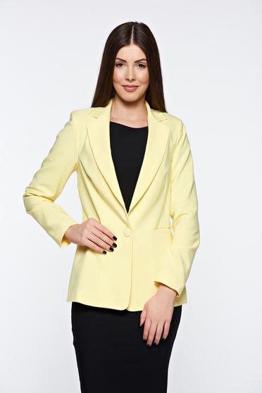 Sacou Artista galben office din stofa neelastica captusit pe interior cu buzunare accesorizate