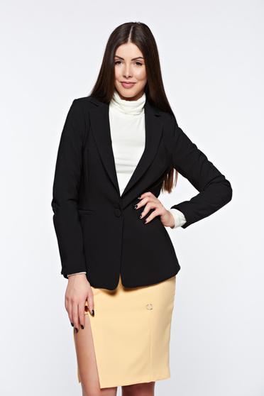 Sacou Artista negru office din stofa neelastica captusit pe interior cu buzunare accesorizate