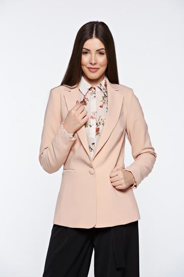 Sacou Artista rosa office din stofa neelastica captusit pe interior cu buzunare accesorizate