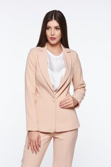 Sacou Artista rosa office din stofa neelastica captusit pe interior cu buzunare accesorizate