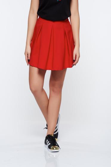 Fusta Artista rosie casual in clos cu talie medie din material usor elastic