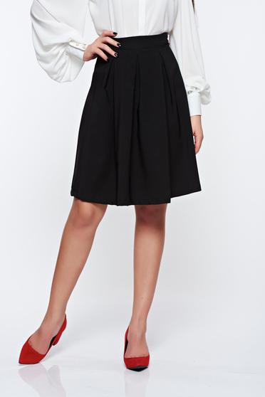 Fusta Artista neagra office midi in clos din stofa usor elastica