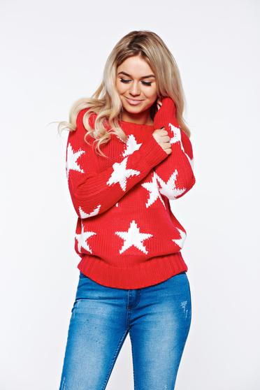 poze cu Pulover Top Secret rosu casual tricotat cu croi larg