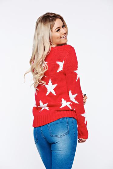 poze cu Pulover Top Secret rosu casual tricotat cu croi larg