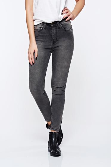 Blugi Top Secret gri casual cu talie medie din bumbac