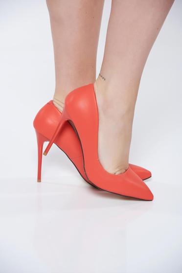Pantofi stiletto corai office cu toc inalt din piele ecologica