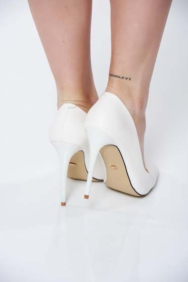 poze cu Pantofi stiletto albi office cu toc inalt din piele ecologica