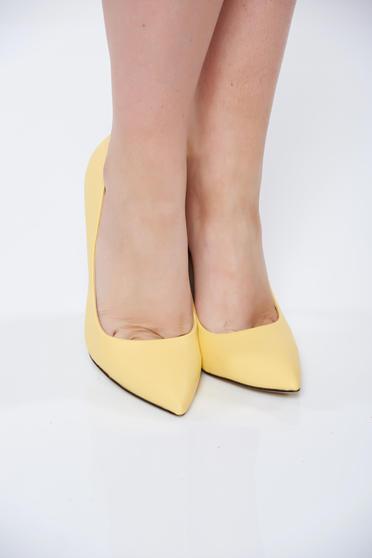 poze cu Pantofi stiletto galbeni office cu toc inalt din piele ecologica