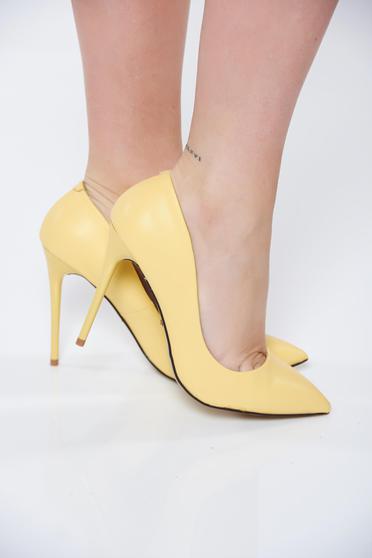 Pantofi galben stiletto office din piele ecologica cu toc inalt cu varful usor ascutit
