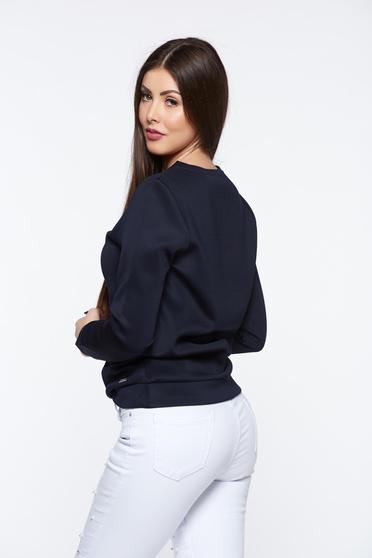 poze cu Bluza dama Top Secret albastra-inchis casual brodata cu croi larg din material usor elastic