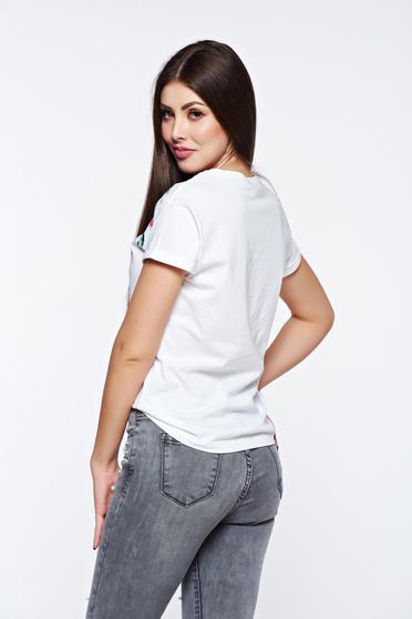 poze cu Tricou Top Secret alb casual din bumbac cu croi larg cu imprimeuri florale