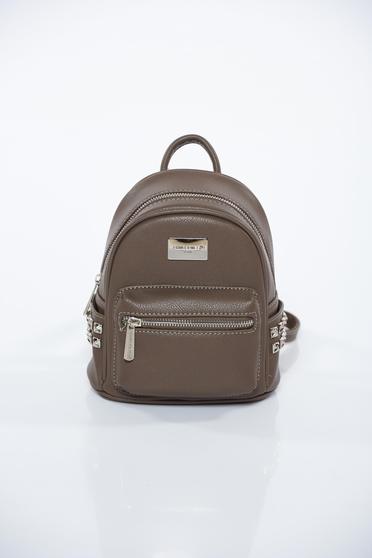 Rucsac gri casual din piele ecologica cu accesorii metalice