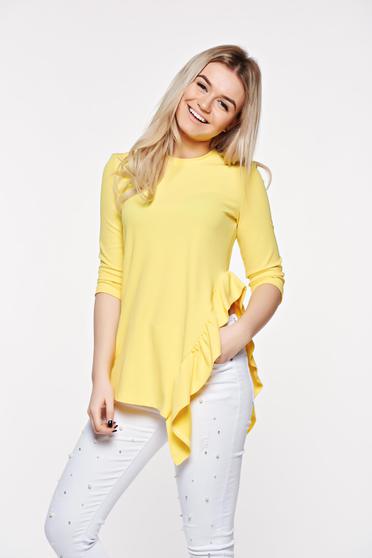 Bluza dama StarShinerS galbena office asimetrica din material elastic cu volanase
