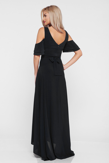 poze cu Rochie StarShinerS neagra de ocazie asimetrica cu umeri decupati captusita pe interior