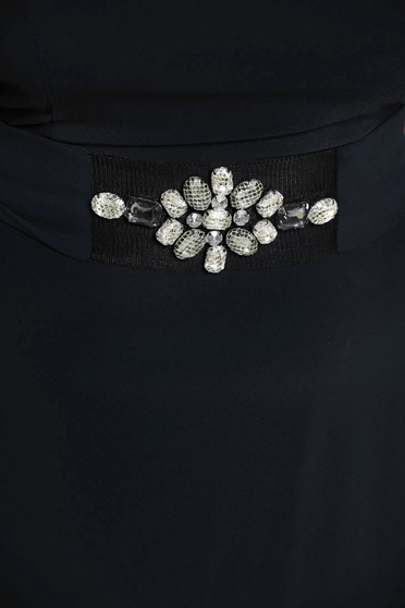 poze cu Rochie StarShinerS neagra de ocazie asimetrica cu umeri decupati captusita pe interior