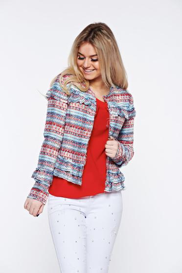 Sacou Top Secret albastru-deschis elegant cambrat captusit pe interior cu volanase