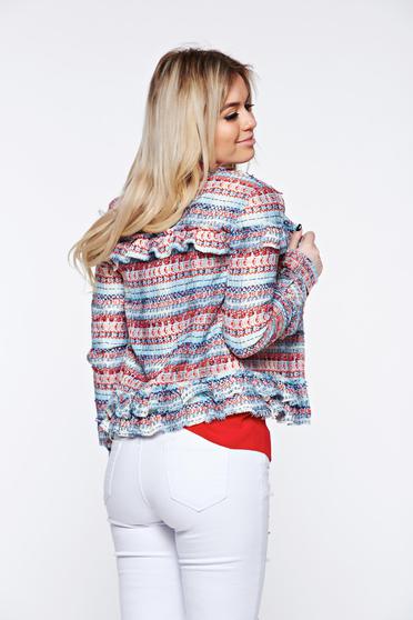 Sacou Top Secret albastru-deschis elegant cambrat captusit pe interior cu volanase