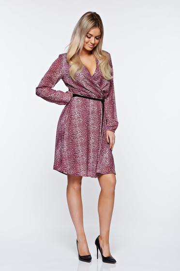 poze cu Rochie StarShinerS roz eleganta din material vaporos captusita pe interior cu elastic in talie