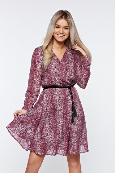 poze cu Rochie StarShinerS roz eleganta din material vaporos captusita pe interior cu elastic in talie